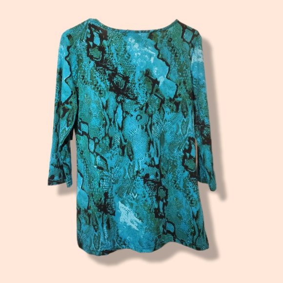 NWT Kim Rogers blue-green keyhole tunic size PS 3/4 sleeves - Picture 2 of 7